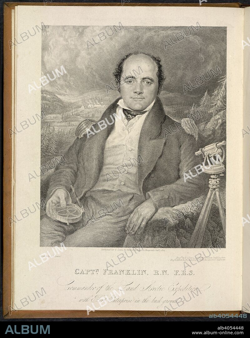SIR JOHN FRANKLIN y G. R LEWIS. Captain Franklin. Narrative of a Journey to the Shores of the Polar. J. Murray: London, 1823. Sir John Franklin (1786-1847). Portrait. English explorer. Commander of the Land Arctic Expedition.  Image taken from Narrative of a Journey to the Shores of the Polar Sea, in the years 1819, 20, 21 and 22 With an appendix on various subjects relating to science and natural history.  Originally published/produced in J. Murray: London, 1823. . Source: G.7397, frontispiece. Language: English.