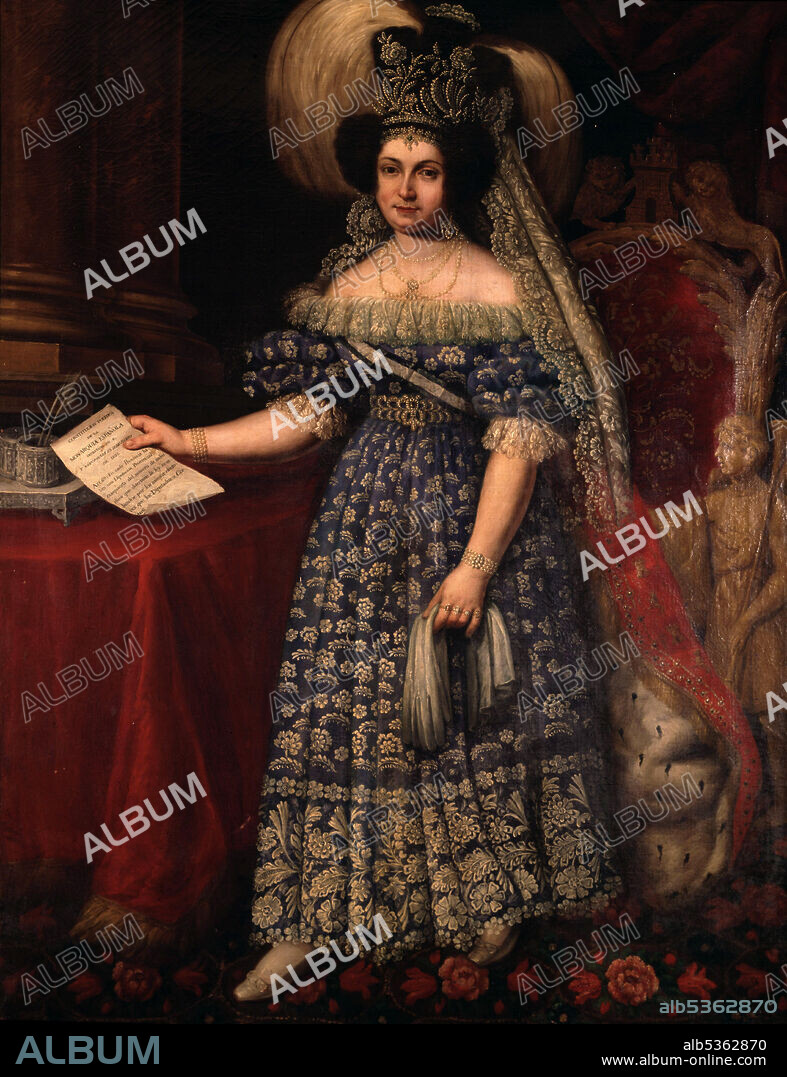 SALVADOR GUTIÉRREZ DE LA VEGA. MARIA CRISTINA DE BORBON. CUARTA ESPOSA DE FELIPE VII . 1806 - 1878. OLEO DE SALVADOR GUTIERREZ. MUSEO BELLAS ARTES DE SEVILLA.