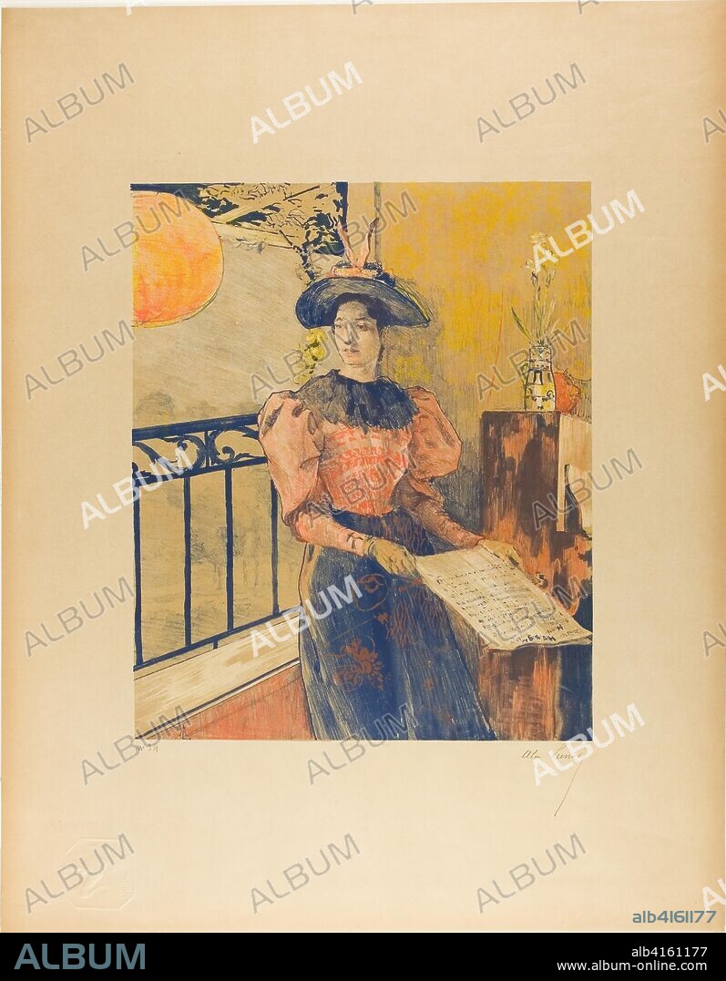 The Light, from the third album of L'Estampe originale. Alexandre Lunois (French, 1863-1916); printed by A. Lafontaine & fils (French, 19th century); published by L'Estampe originale (French, 1893-1895). Date: 1893. Dimensions: 331 × 273 mm (image); 552 × 432 mm (sheet, folded). Lithograph in blue, red, yellow and tan on tan wove paper. Origin: France.