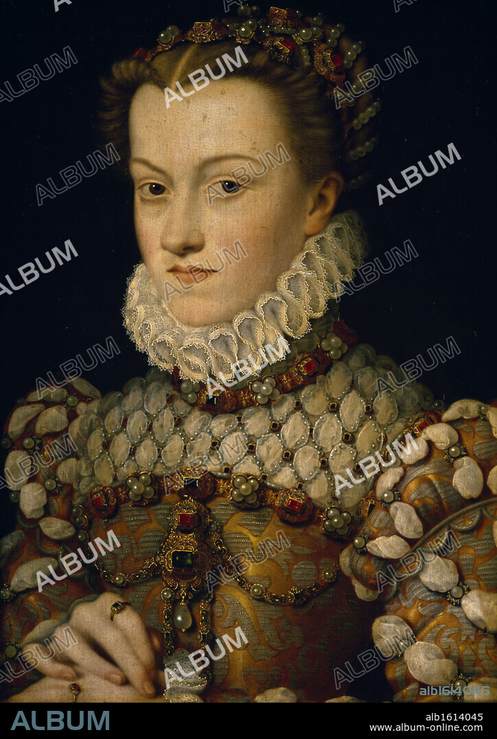 FRANÇOIS CLOUET. Portrait of Elisabeth of Austria by Francois Clouet,  oil on canvas,  (1510-1572),  France,  Paris,  Musee du Louvre.