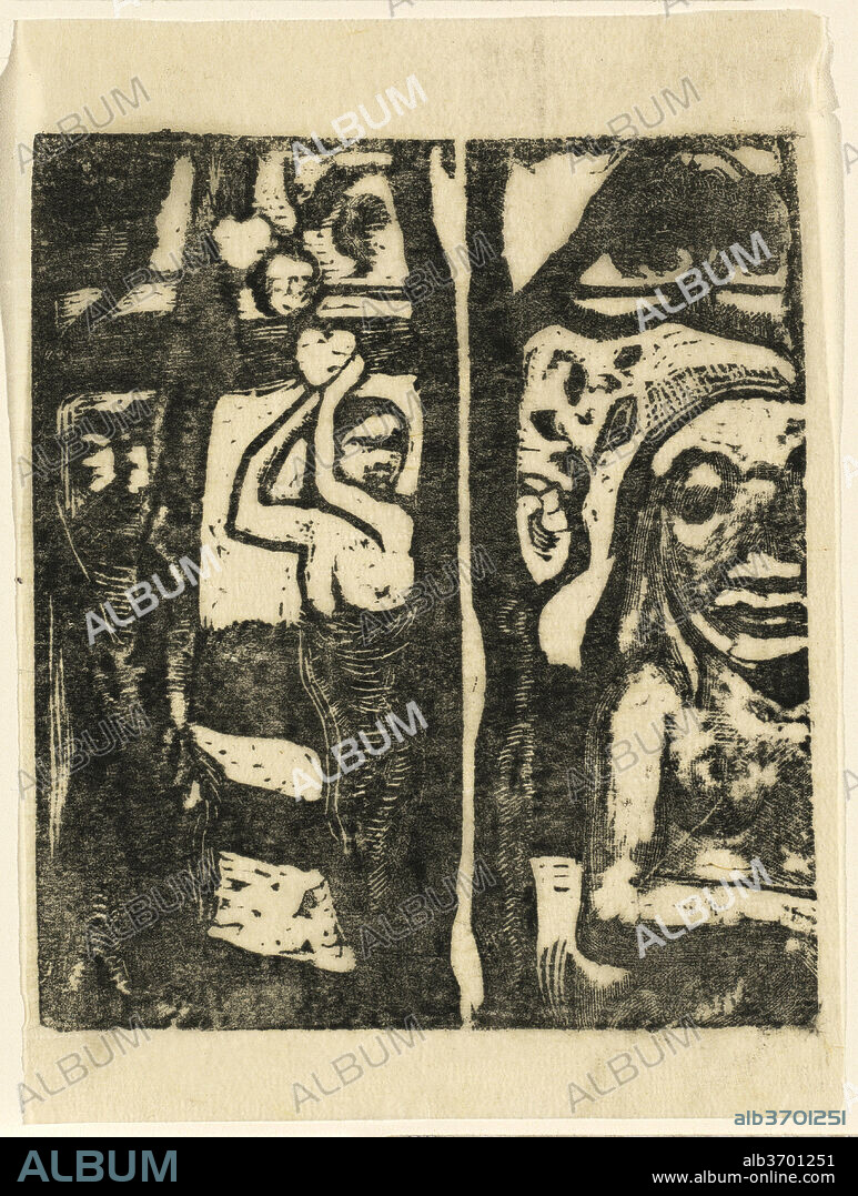PAUL GAUGUIN. Woman Picking Fruit and the Savage (Femme cueillant des fruits et oviri). Dated: 1894/1895. Medium: woodcut in black.