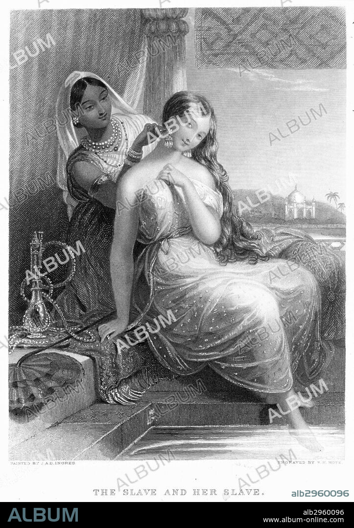 HAREM.A slave with her slave. Line and stipple engraving after the painting by J.A.D. Ingres.