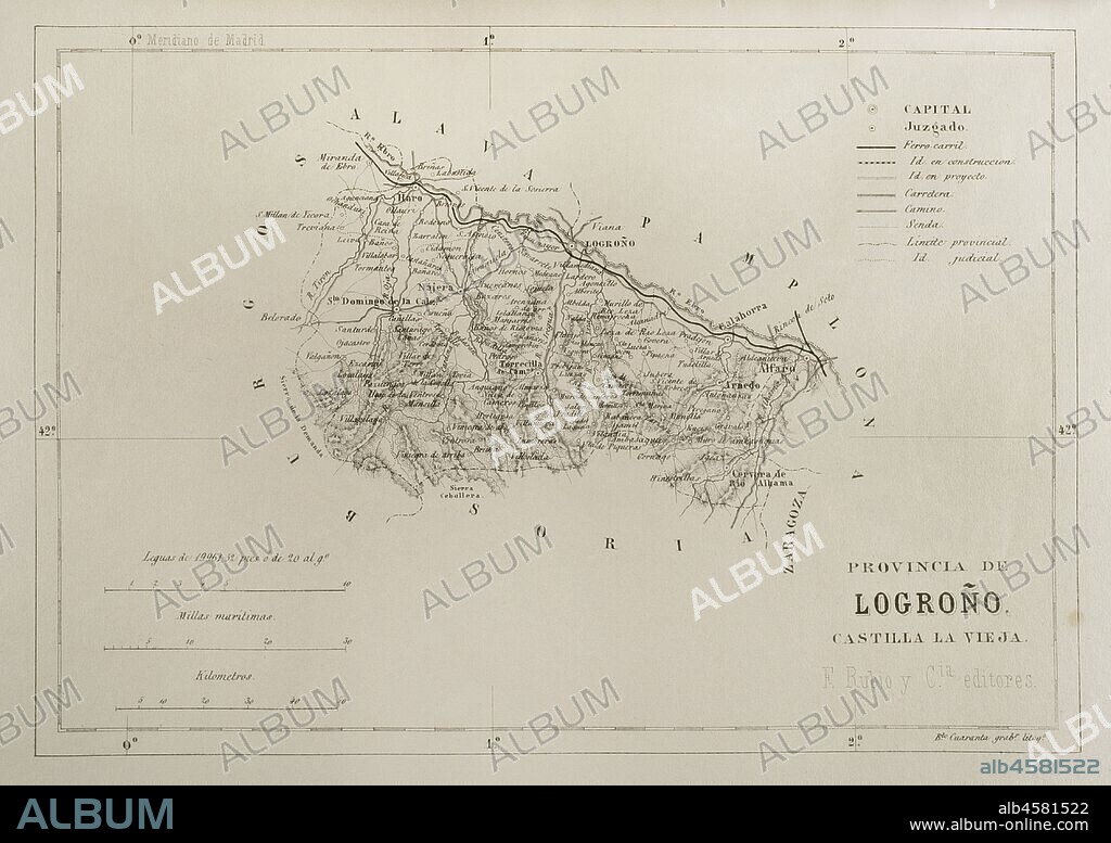 Mapa de la provincia de Logroño. España. Crónica General de España, Historia Ilustrada y Descriptiva de sus Provincias. Castilla-La Vieja,1870. Biblioteca Histórico Militar de Barcelona, Cataluña, España.