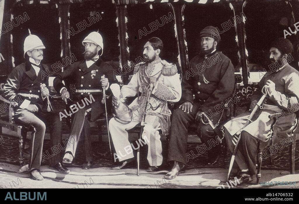 JOHN BURKE. The Amir of Afghanistan with officials, Gandamak, Afghanistan, May 1879. During the Second Afghan War, Afghanistan became a British protectorate under the Treaty of Gandamak, which was signed by the Amir, (centre), and Lord Lytton the Viceroy of India, on May 26, 1879. Also present were Sir Louis Cavagnari, political officer on special duty; Mr Jenkyns; General Daud Shah; and Habeeboolah Mustataphi. Several months later Afghan soldiers rioted over pay; Cavagnari and Daud Shah were both killed.