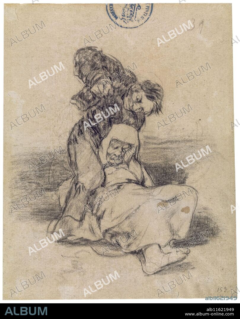 Francisco de Goya y Lucientes / 'Hombre asesinando a un monje o a una vieja'. 1824 - 1828. Lápiz negro, Lápiz litográfico sobre papel verjurado, 191 x 153 mm.