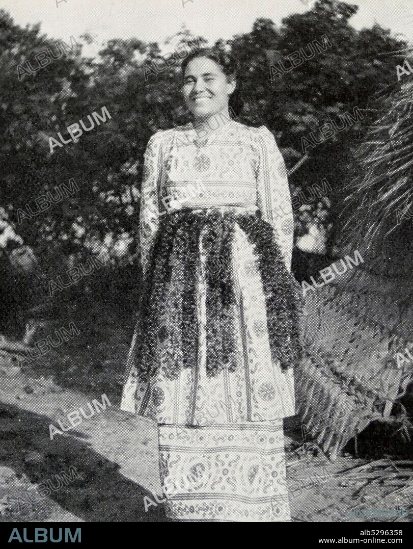Tongan woman in traditional clothes. 1950.