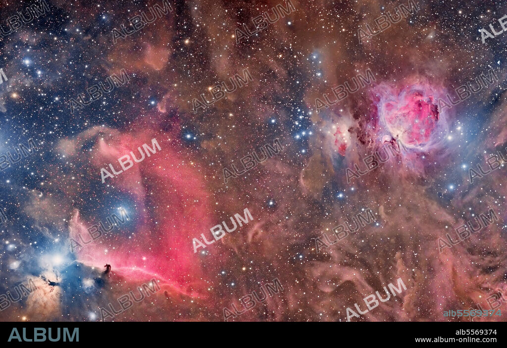 Widefield view of Orion Nebula (Messier 42), and Horsehead Nebula.