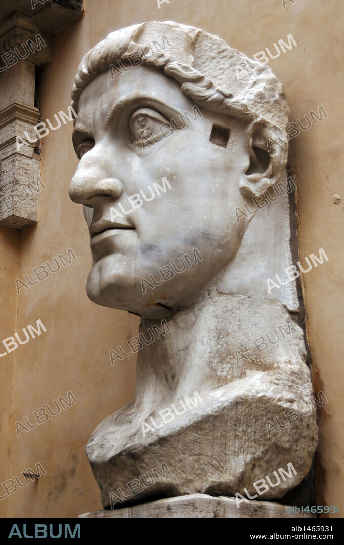 CONSTANTINO I "EL GRANDE", Cayo Flavio Valerio Constantino (285-337). Emperador romano. CABEZA COLOSAL del emperador, fechada en el s. IV. Palacio de los Conservadores. Museos Capitolinos. Roma. Italia.