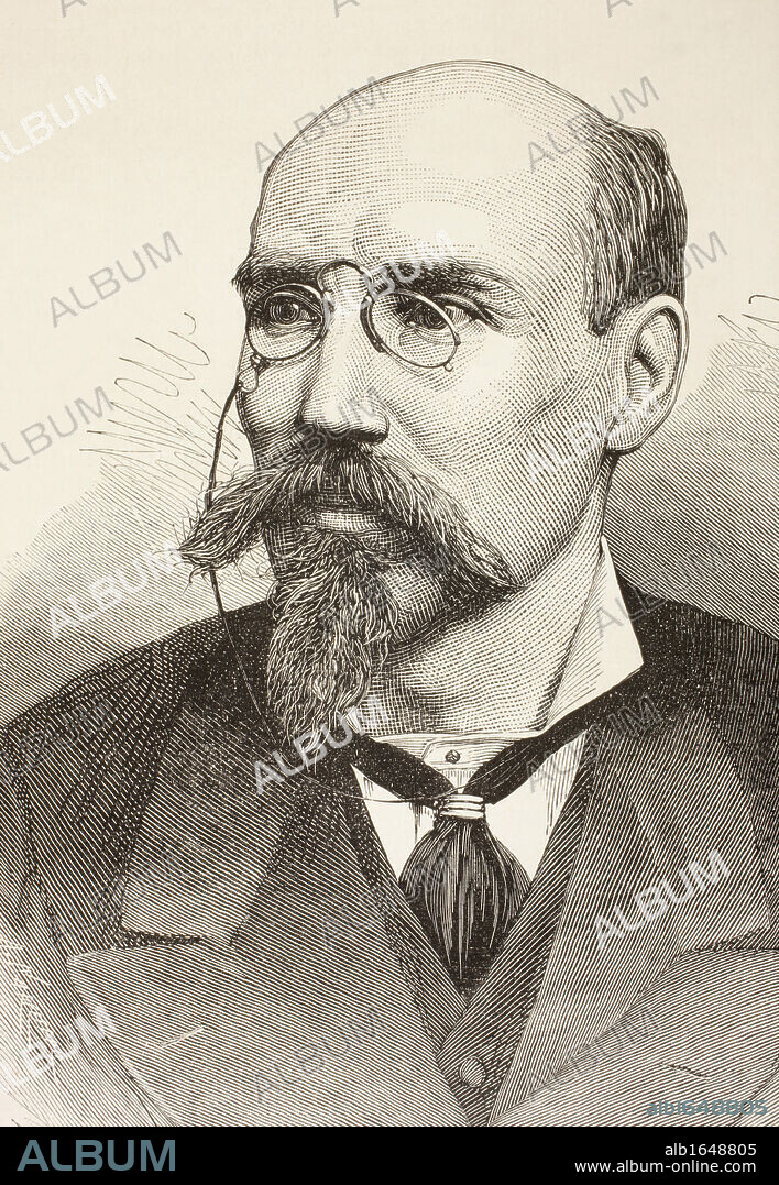 Jose Echegaray y Eizaguirre born 1832 died 1916. Spanish civil engineer, mathematician, statesman and dramatist. He won 1904 Nobel Prize for Literature. From La Ilustracion Espanola y Americana of 1881.