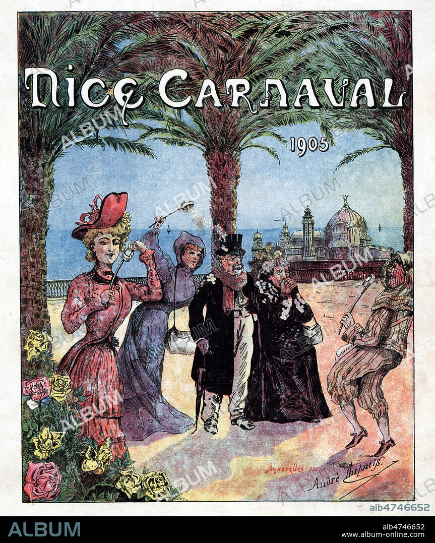 Proramme du Carnaval de NICE en 1905, couverture illustree par Andre Dupuis. Credit IM/KHARBINE TAPABOR.