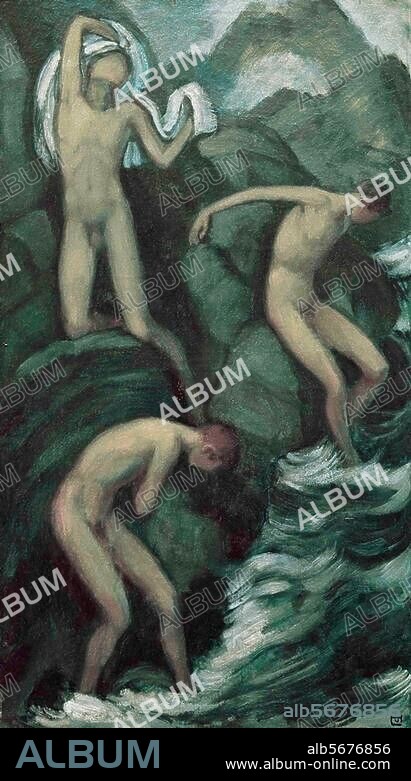 LUDWIG VON HOFMANN. Hofmann, Ludwig von. 1861-1945. "Gebirgsbach", um 1911. Öl auf Leinwand, 112,5 × 64 cm. Inv. Nr. B 5. Bielefeld, Kunsthalle.