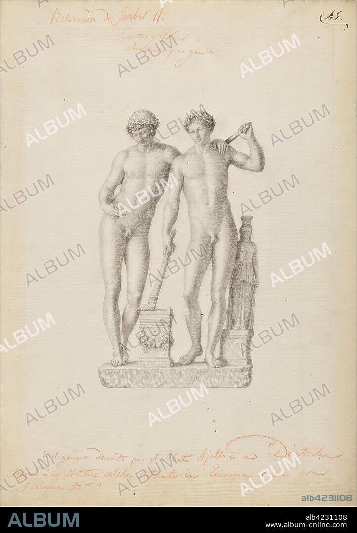 Eutichio Ajello / 'Orestes y Pílades o Grupo de San Ildefonso'. Mediados del siglo XVIII. Lápiz sobre papel, 480 x 337 mm.