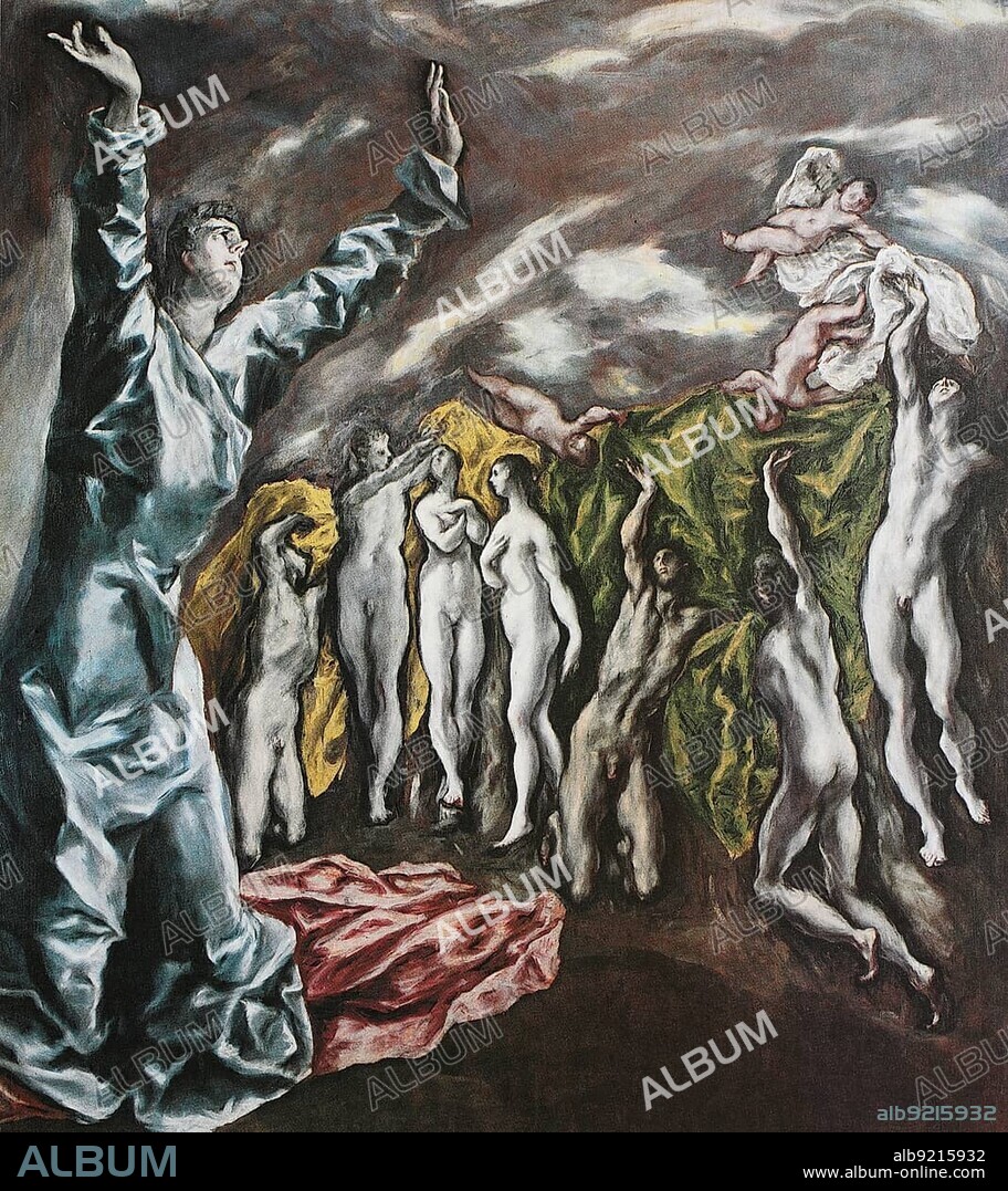 El Greco, c. 1541 - 7 April 1614, actually Dominikos Theotokopoulos, was a painter of Greek origin and main master of Spanish Mannerism and the fading Renaissance, here the painting The Opening of the 5th Seal, Historic, digitally restored reproduction of a 19th century original, exact original date not known