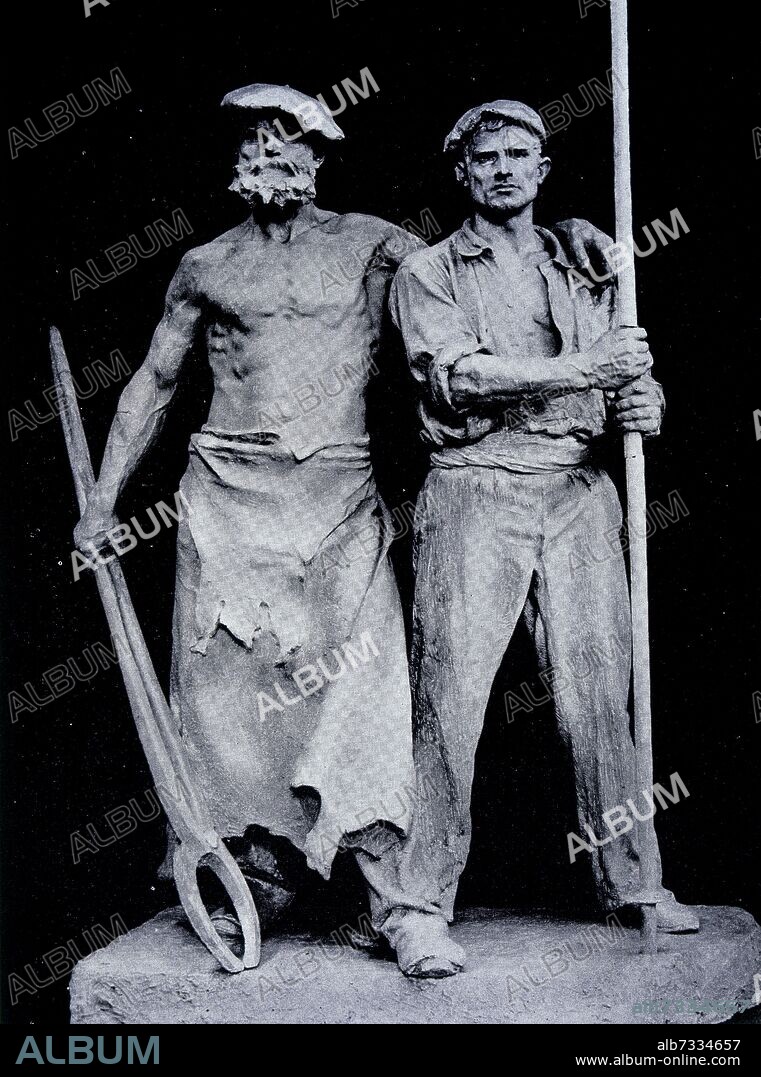 MIGUEL BLAY (1866-1936). Hª DE CATALUÑA-FOTOGRAFIA-ESCULTURA DE MINERO Y PUDELADOR.