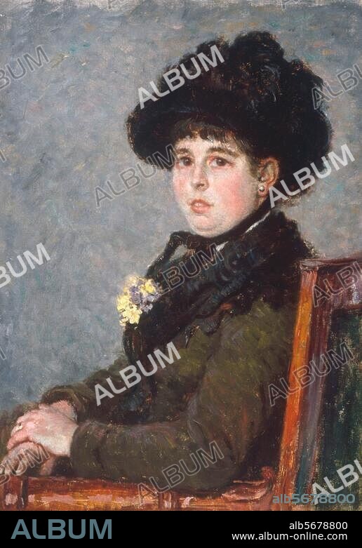 GUSTAVE CAILLEBOTTE. Caillebotte, Gustave. 1848-1894. "Portrait de femme au chapeau à plumes". (Bildnis einer Frau mit Federhut), um 1876/80. Öl auf Leinwand, 45,5 × 35 cm. Kunsthandel London, Sotheby's, 8. Dezember 1998, Lot 305.