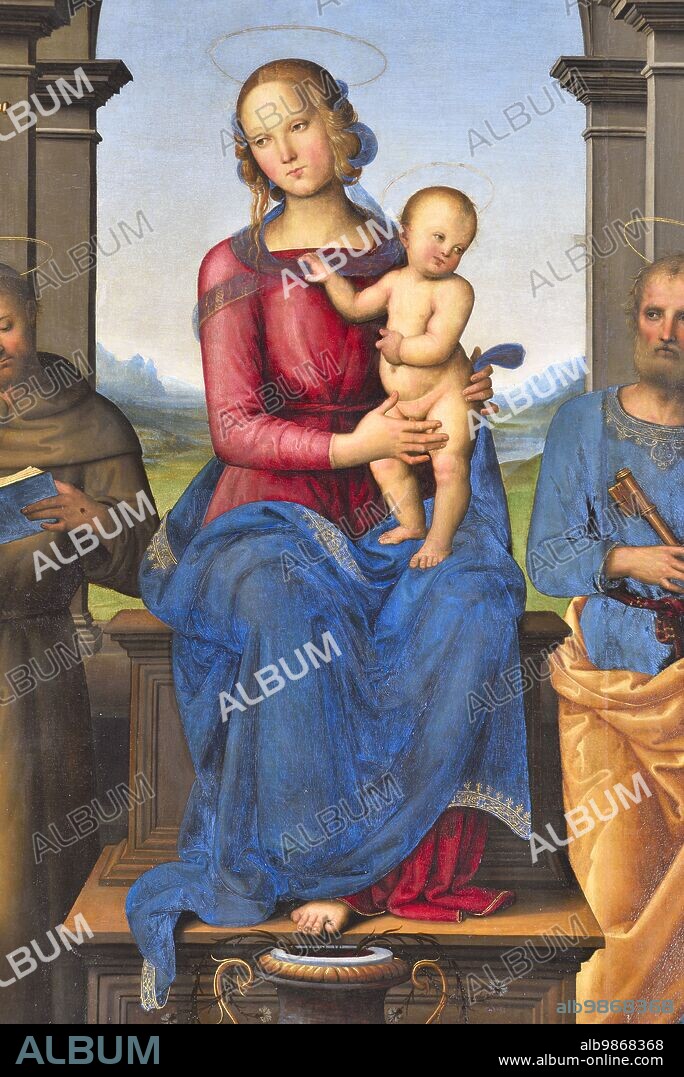 Fano (Italy, Marches. Province of Pesaro-Urbino). Church of Santa Maria Nuova, Pietro Vannucci known as Il Perugino, Fano Altarpiece (Virgin and Child with Saints John the Baptist, Louis of Toulouse, Francis of Assisi, Peter and Mary Magdalene), oil on panel, 1488-89.