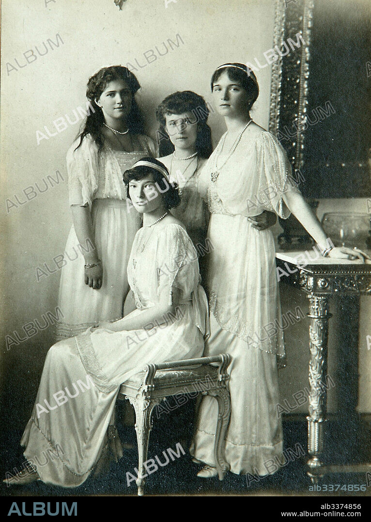 PHOTO STUDIO K. VON HAHN. Grand Duchesses Olga of Russia, Tatiana of Russia, Maria of Russia and Anastasia of Russia in the sitting-room.