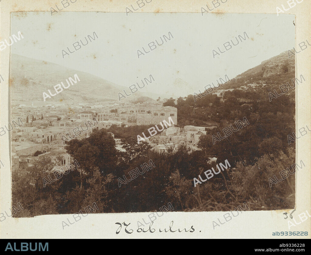 View of Nablus (Nabulus), West Bank, Israel, Nabulus, L. Heldring, Israël, 1898, photographic support, height 75 mm × width 108 mm.