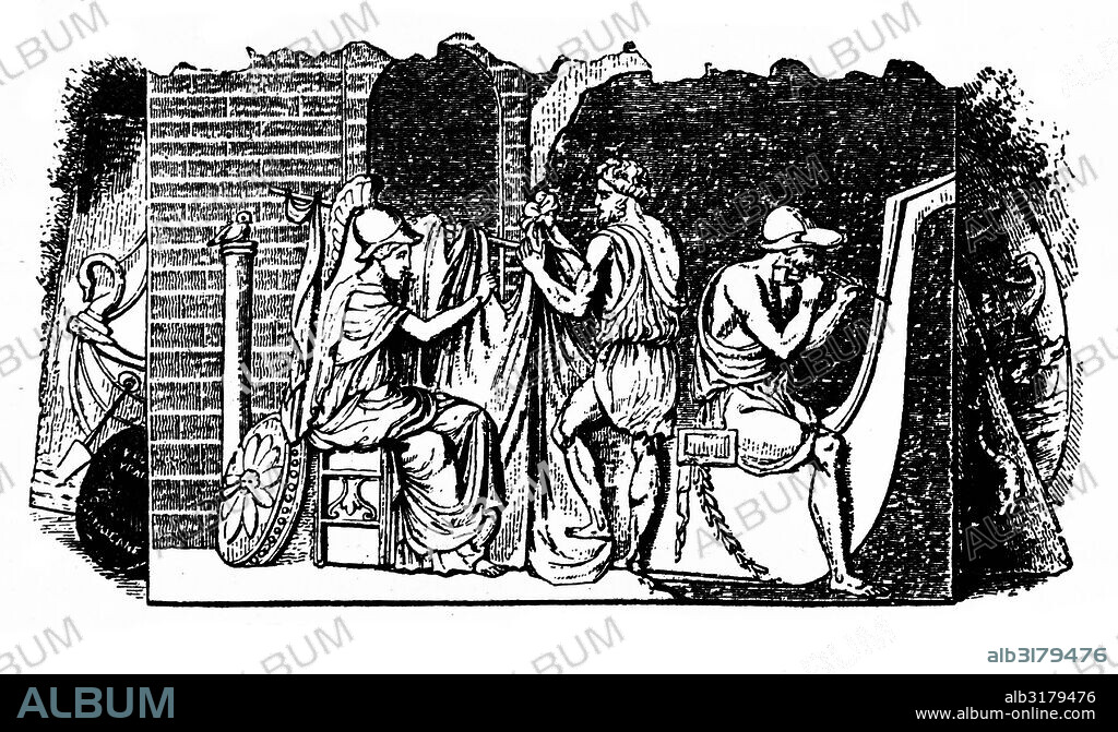 Illustration depicting Argus (son of Arestor) building the Argos. In Greek mythology he was the builder and eponym of the ship Argo, and consequently one of the Argonauts.