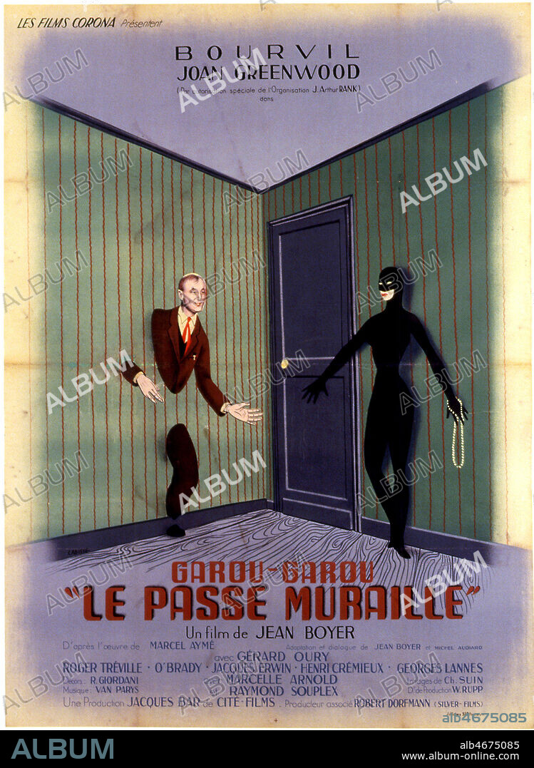 Affiche du film 'Garou Garou le passe muraille' realise en 1934 par Jean BOYER (1901-1965) d'apres Marcel AYME (1902-1967) avec BOURVIL (1917-1970). Credit : Coll. Perron/KHARBINE-TAPABOR.