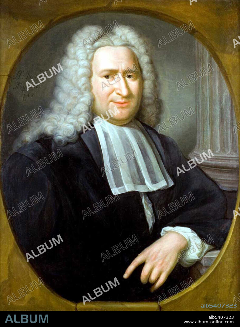 Pieter van Musschenbroek (1692-1761), Dutch scientist. He was a professor in Duisburg, Utrecht, and Leiden, where he held positions in mathematics, philosophy, medicine, and astronomy. He is credited with the invention of the first capacitor in 1746: the Leyden jar. Musschenbroek performed pioneering work on the buckling of compressed struts. Musschenbroek was also one of the first scientists (1729) to provide detailed descriptions of testing machines for tension, compression, and flexure testing. An early example of a problem in dynamic plasticity was described in the 1739 paper (in the form of the penetration of butter by a wooden stick subjected to impact by a wooden sphere). He was elected a foreign member of the Royal Swedish Academy of Sciences in 1747. Painting by Hieronymus van der Mij, 1741.