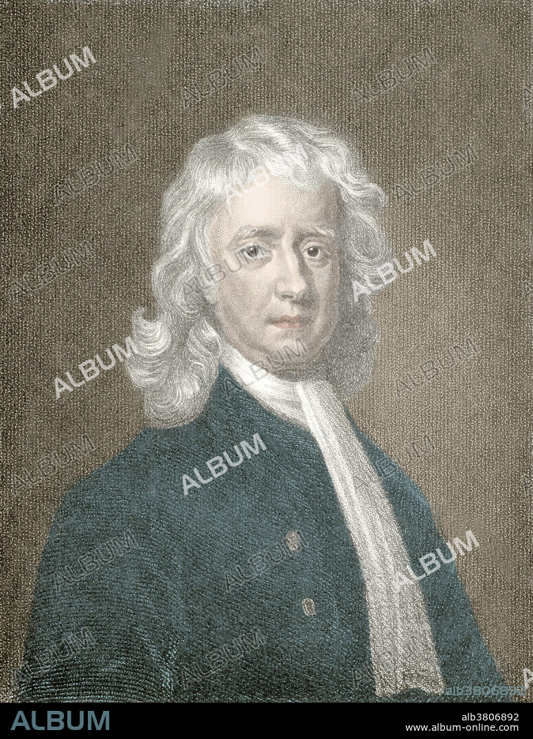 Sir Isaac Newton (1642-1727), English mathematician, philosopher, and scientist. As a mathematician he discovered the binomial theorem and developed differential and integral calculus. As a physicist he devised laws of motion, formulated the general theory of gravitation and wrote on optics. As an astronomer he invented the reflecting telescope. Colorization of BJ2325.