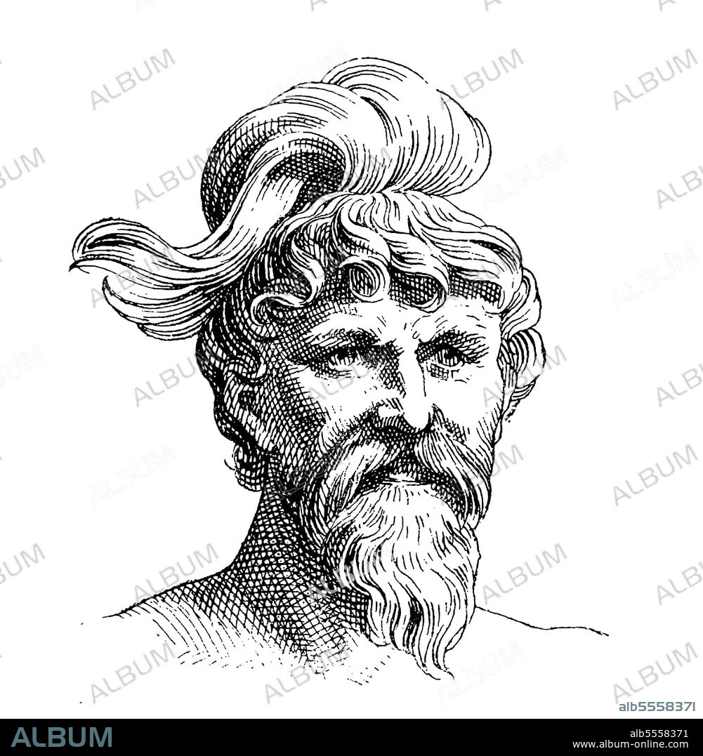 Mann aus dem Stamm der Sueben, Sweben, Sueven, Suawen, Die Sueben waren eine Stammesgruppe der Germanen, Historisch, digitale Reproduktion einer Originalvorlage aus dem 19. Jahrhundert.