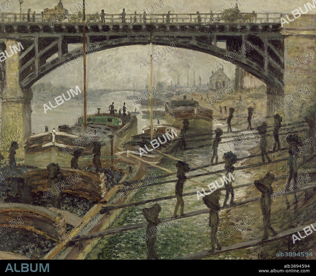 CLAUDE MONET. Les déchargeurs de charbon The Coalmen Die Kohlenträger. Date/Period: Ca. 1875. Painting. Oil on canvas. Height: 540 mm (21.25 in); Width: 660 mm (25.98 in).