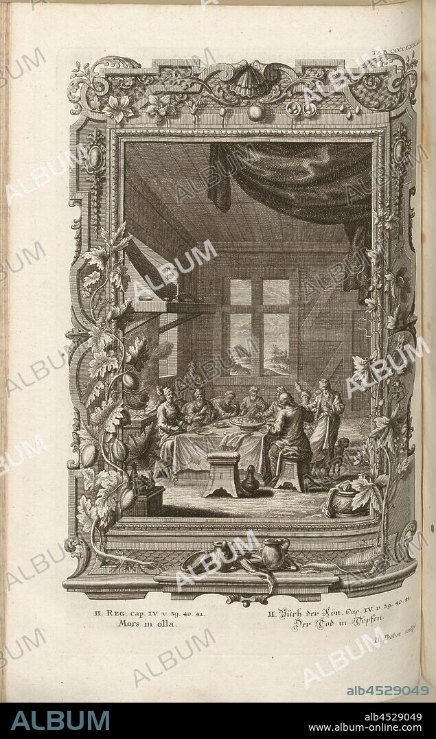 Mors in olla, Parallel title: The death in pots, Signed: B. Probst sculps, copperplate, plate CCCCLXXXIV, Füssli, Johann Melchior; Probst, Johann Balthasar (sculps.), 1731, Johann Jakob Scheuchzer: Kupfer-Bibel (...). Augspurg und Ulm: gedruckt bey Christian Ulrich Wagner, 1731-1735.