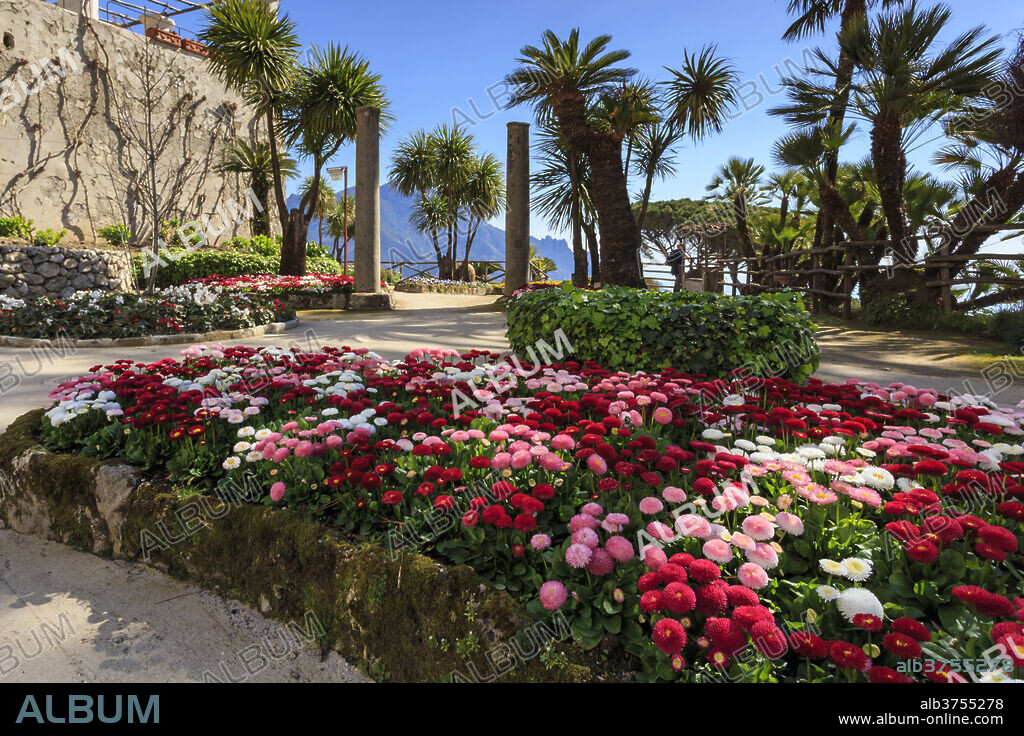 Stunning Gardens of Villa Rufolo in spring, Ravello, Amalfi Coast, UNESCO World Heritage Site, Campania, Italy, Europe.