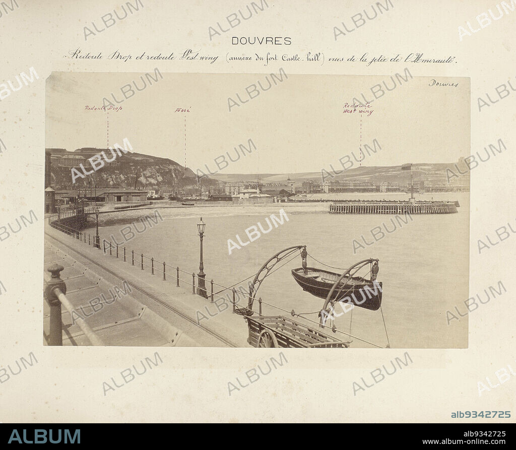 View of Dover as seen from the pier, Angleterre. Défense des côtes. Reconaissance de 1891. Photographies (series title), Photograph from an album of 35 topographical photographs of British coastal towns, showing in pen military defences indicated by a French soldier., anonymous, Great Britain, 1891, paper, albumen print, height 186 mm × width 291 mm.