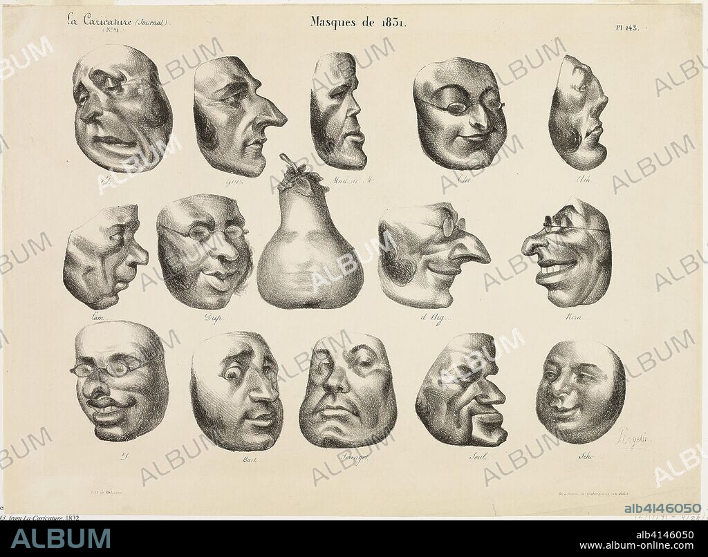 HONORé-VICTORIN DAUMIER. Masks of 1831, plate 143 from La Caricature. Honoré Victorin Daumier; French, 1808-1879. Date: 1832. Dimensions: 261 × 357 mm. Lithograph in black on white wove paper. Origin: France.
