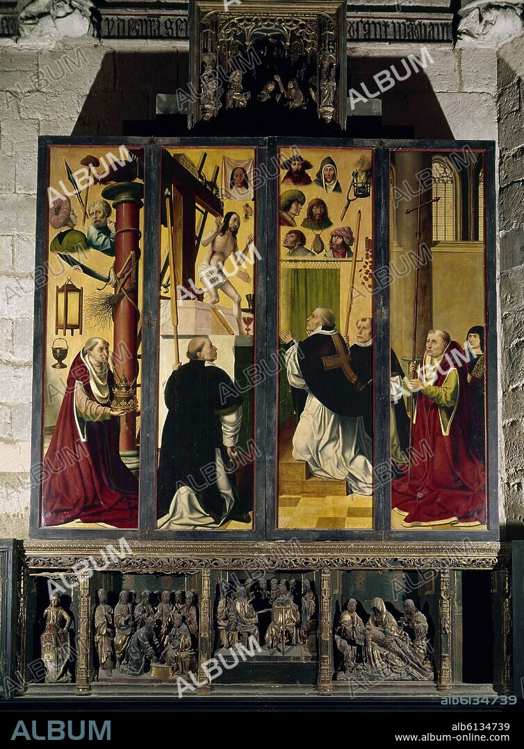 ESCUELA FLAMENCA DE QUENTIN MASSYS (S XVI). PINTURA EXTERIOR DE LAS PUERTAS DEL RETABLO DE SAN JUAN BAUTISTA - 1492 - ESCUELA FLAMENCA - DETALLE DE LA MISA DE SAN GREGORIO.
