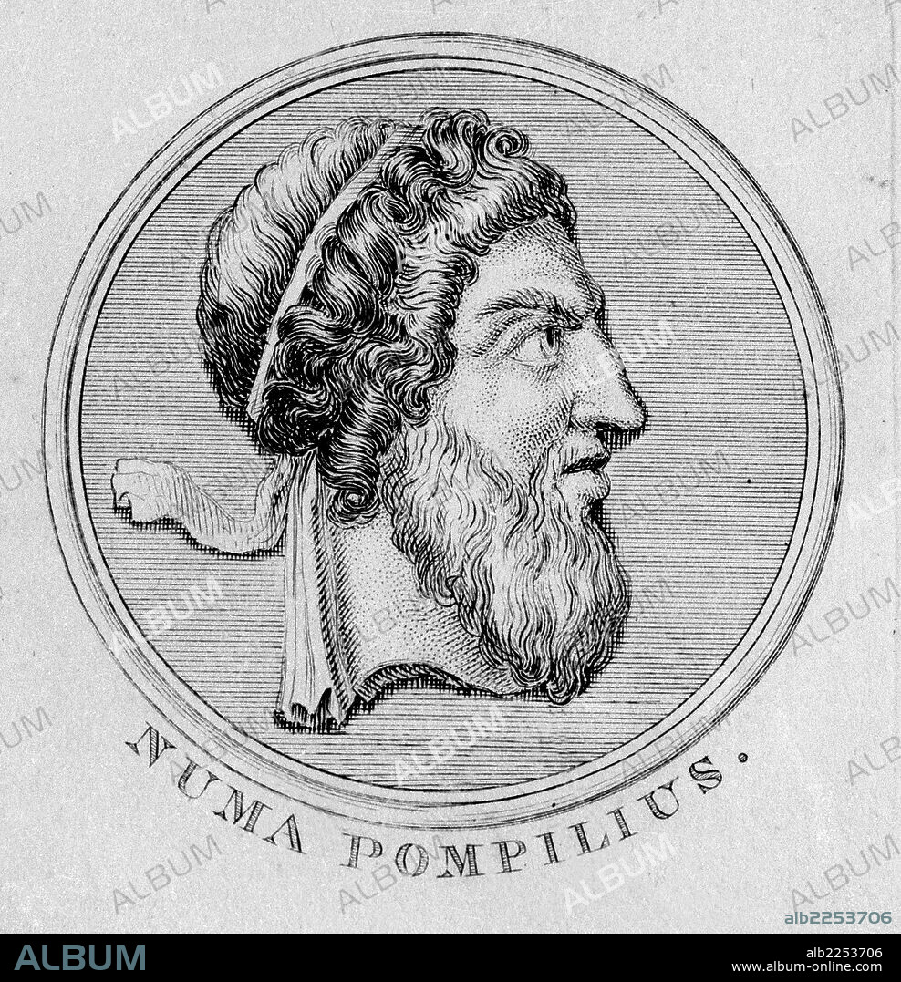 NUMA POMPILIO. NUMA POMPILIUS. SEGUNDO REY LEGENDARIO DE ROMA. 715-672 AC. GRABDO RETRATO. BIBLIOTECA NACIONAL. MADRID.