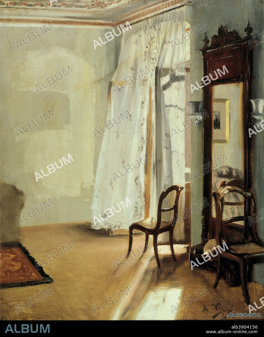 ADOLPH VON MENZEL. Das Balkonzimmer / The Balcony Room. Date/Period: 1845. Painting. Oil on canvas. Height: 58 cm (22.8 in); Width: 47 cm (18.5 in).