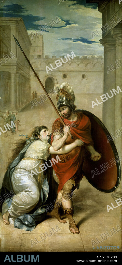JULIEN DE PARME JEAN ANTOINE. DESPEDIDA DE HECTOR Y ANDROMACA - SIGLO XVII - OLEO/LIENZO - 250 x 122 cm - NP 6774 - ESCUELA FRANCESA.