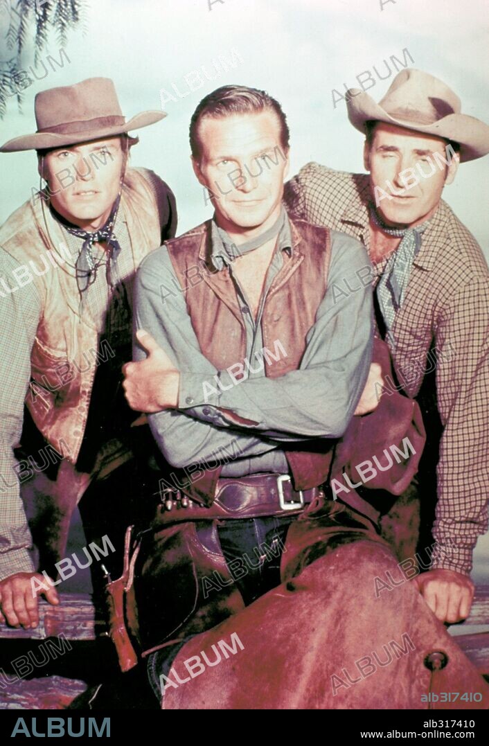 CLINT EASTWOOD en CUERO CRUDO, 1959 (RAWHIDE), dirigida por CHRISTIAN NYBY, HARMON JONES, JESSE HIBBS, TED POST y THOMAS CARR. Copyright M.G.M TELEVISION/CBS TELEVISION.