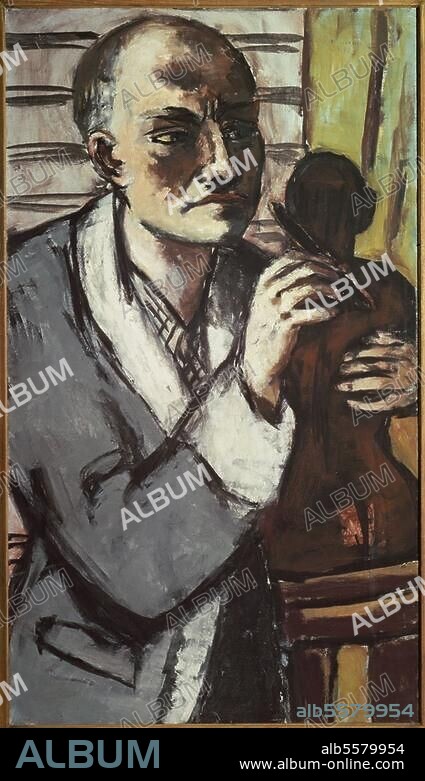 MAX BECKMANN. Beckmann, Max Painter and graphic artist. Leipzig 12.2.1884 - New York 27.12.1950. "Self-portrait with grey dressing gown", 1941. Oil on canvas, 95.5 × 55.5cm. Munich, State Gallery of Modern Art.