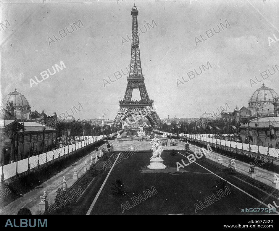 Paris, Eiffel Tower. (built 1885-89 by G.Eiffel). The Eiffel Tower during the World Exhibition in Paris, 1889. Photograph.