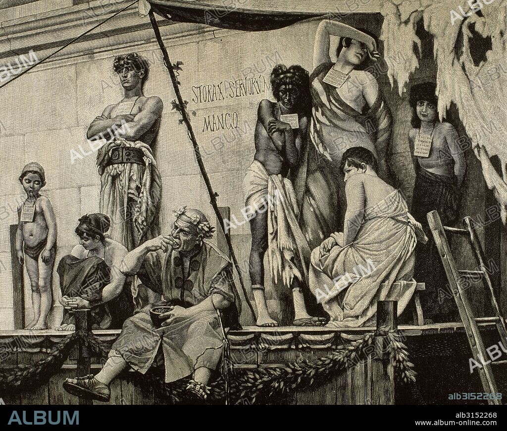 HISTORIA DE LA ROMA IMPERIAL. MERCADO DE ESCLAVOS EN ROMA. Grabado.
