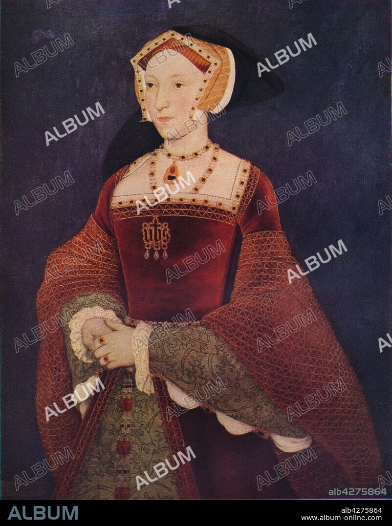 HOLBEIN, HANS, THE YOUNGER. Jane Seymour', 1936. Jane Seymour (c1508- 1537). Queen of England 1536-1537, third wife of King Henry VIII. She died two weeks after birth of a son who would become King Edward VI. Hans Holbein the Younger spent two periods of his life in England, painting nobility of the Tudor court. Oil on Wood. From "The Studio Volume III" [London Offices of the Studio, London, 1936.].