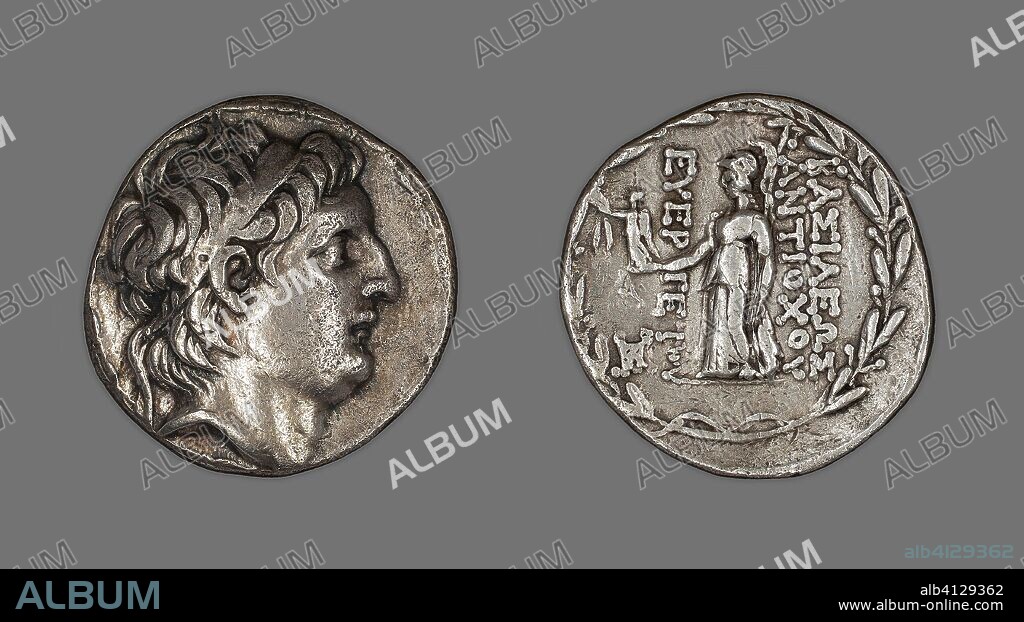 ANCIENT GREEK. Tetradrachm (Coin) Portraying King Antiochus VII Euergetes Sidetes. Greek, probably minted in Antioch, Syria. Date: 138 BC-129 BC. Dimensions: Diam. 2.7 cm; 15.74 g. Silver. Origin: Ancient Near East.