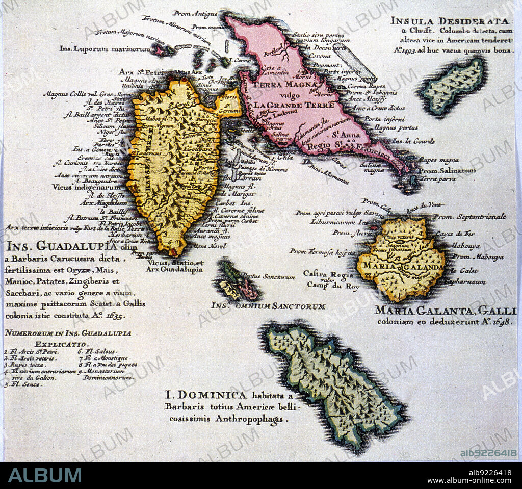 Map of the island of Guadalupe and other islands of the Antilles, 1680.
