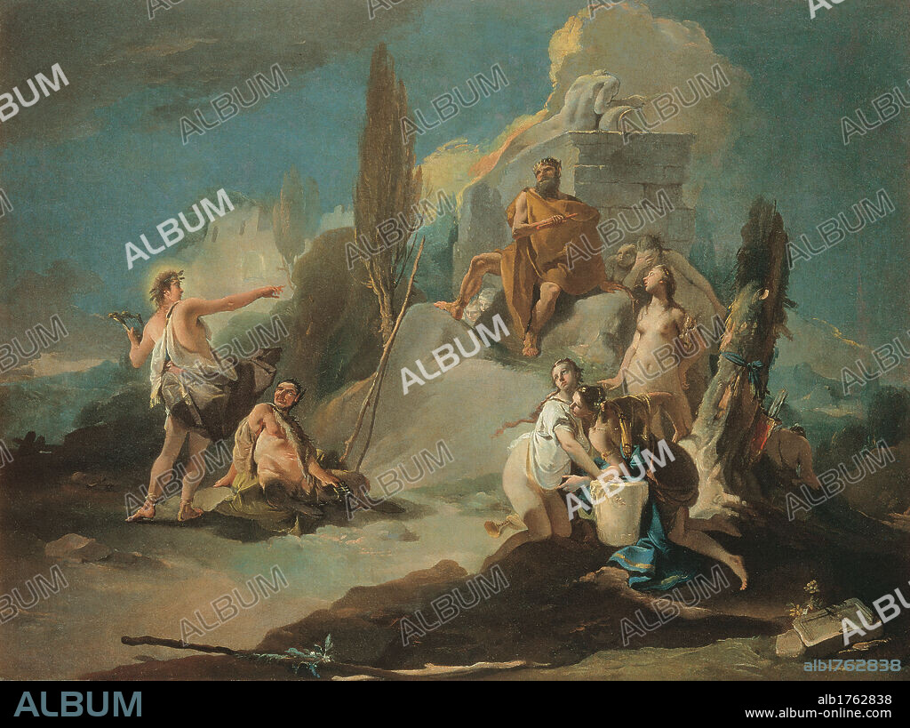 Apollo and Marsyas, by Tiepolo Giambattista, 18th Century, 1720-1721 about, canvas, cm 100 x 135. Italy, Veneto, Venice, Accademia Art Galleries. Authorization required for non editorial use.