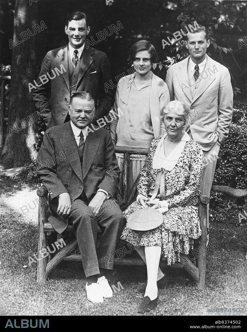 Future President Herbert Hoover as Secretary of Commerce, his wife Lou Henry Hoover. On the back row left to right: Herbert Hoover, Jr., his wife Margaret Hoover and Alan Hoover. Washington, DC., June 17, 1928.