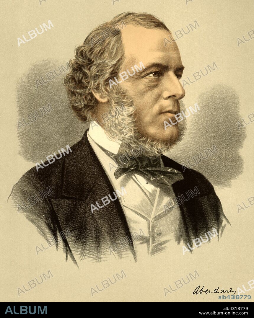 'Aberdare', c1877. Portrait of British lawyer and politician Henry Austin Bruce (1815-1895), who was elected Liberal MP for Merthyr Tydfil in 1854. He held various ministerial posts, notably Home Secretary under Gladstone in 1869-1873. In 1873 at Gladstone's request he became Lord President of the Council and was subsequently raised to the peerage. The defeat of the Liberals in the General Election of 1874 brought an end to Baron Aberdare's political life, but he went on to pursue a range of social, business and educational interests. He was Chairman of the National African Company from 1882, President of both the Historical Society and the Royal Geographical Society, and an active and influential campaigner for the establishment of the University of Wales in Cardiff. From "The Modern Portrait Gallery". [Cassell, Petter and Galpin, London, Paris and New York, c1890].
