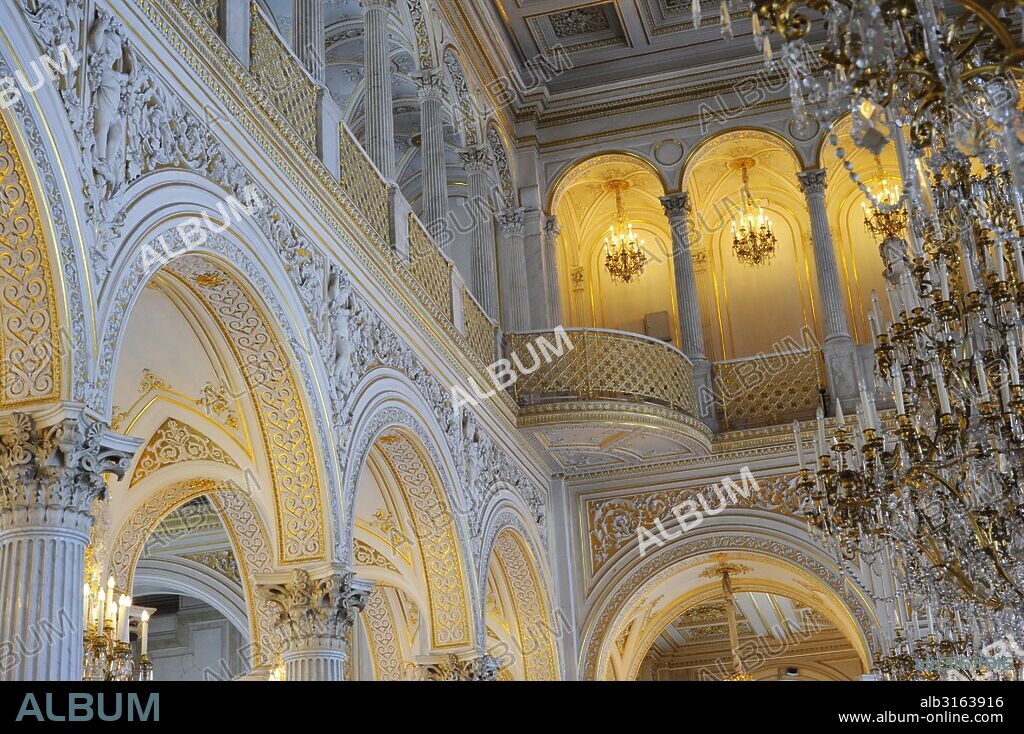 Museo del Hermitage (The State Hermitage Museum). Pequeño Hermitage. Vista parcial de la Sala del Pabellón. San Petersburgo. Rusia.