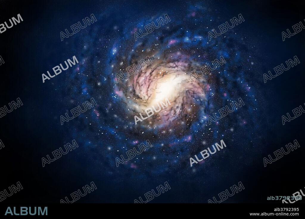 Artwork of a face on barred spiral galaxy similar to the Milky Way.