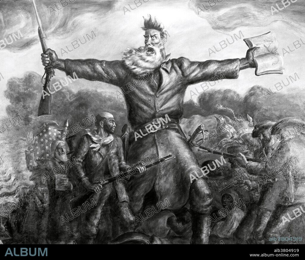 Militant abolitionist Brown, in a mural titled "Tragic Prelude" by John Steuart Curry in the state capitol building in Topeka, Kansas. John Brown (1800-1859) was a revolutionary abolitionist in the United States, who advocated and practiced armed insurrection as a means to abolish slavery for good. He led the Pottawatomie Massacre during which five men were killed in 1856 in Bleeding Kansas and made his name in the unsuccessful raid at Harpers Ferry in 1859. Later that year he was tried and executed for treason against the state of Virginia, murder, and conspiracy. Brown has been called "the most controversial of all 19th-century Americans.".