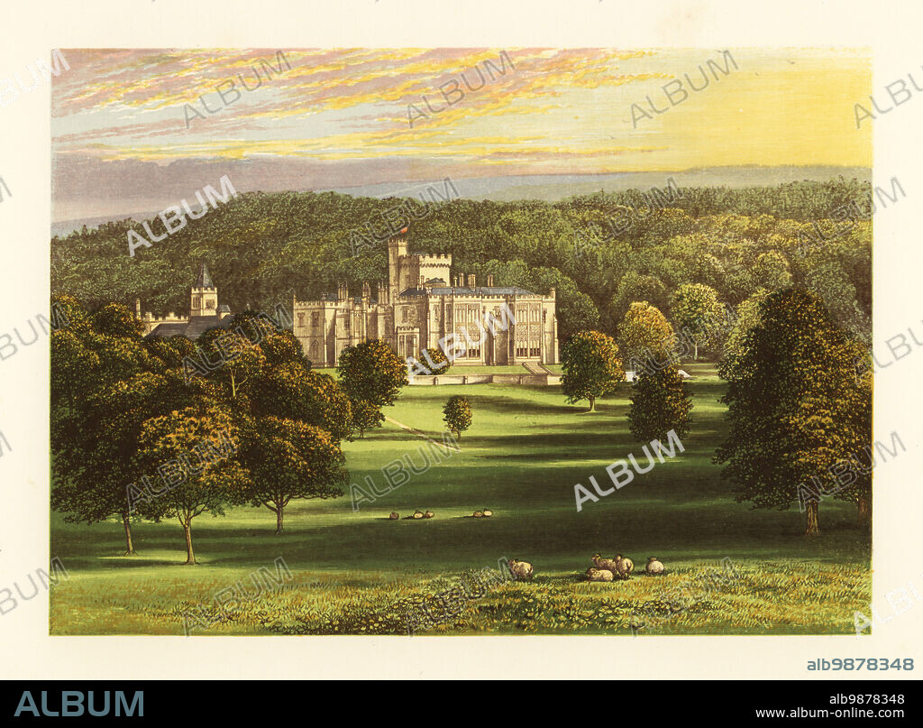 Capernwray, Lancashire, England. Early Tudor-style mansion first held by Oliver Marton, 1668. Home of George Blucher Heneage Marton, Esq. Colour woodblock by Benjamin Fawcett in the Baxter process of an illustration by Alexander Francis Lydon from Reverend Francis Orpen Morriss A Series of Picturesque Views of the Seats of Noblemen and Gentlemen of Great Britain and Ireland, William Mackenzie, London, 1880.